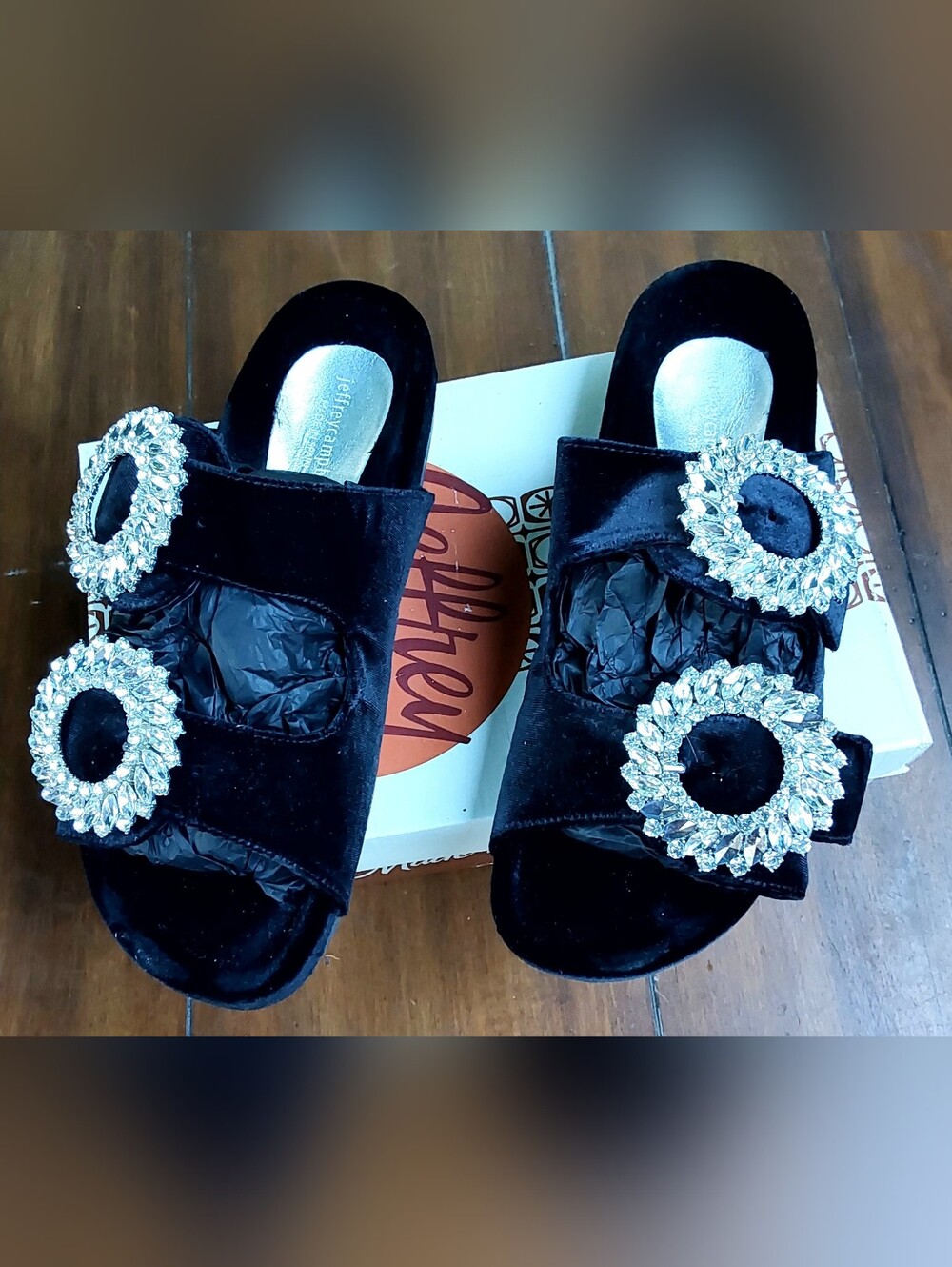 Jeffrey Campbell "Gum Drop" Black Velvet Slide Sandals Crystal Embellished 40M